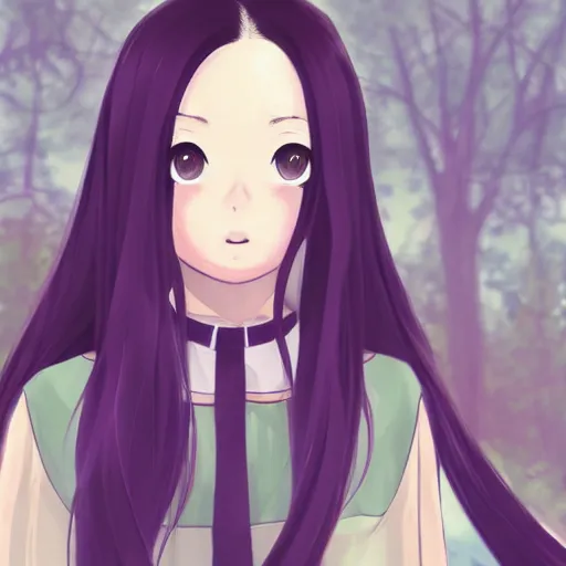 Image similar to a girl with long dark hair is looking at the camera, a picture by josefina tanganelli plana, tumblr contest winner, tachisme, contest winner, anime, anime aesthetic