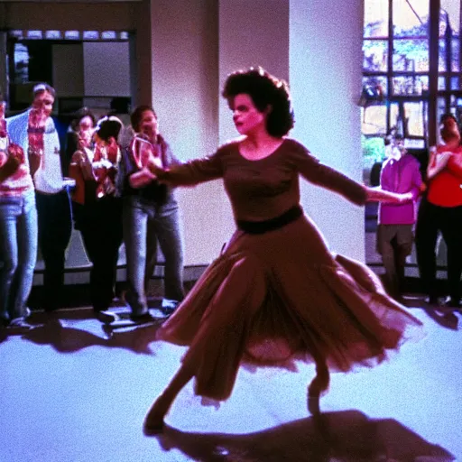 Image similar to elaine from seinfeld dancing cinematic 3 5 mm hdr