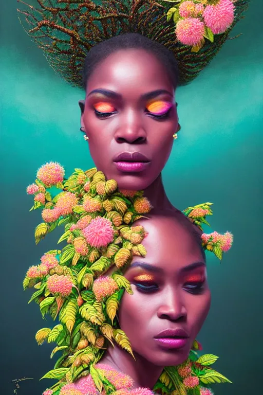 Image similar to hyperrealistic neo - rococo cinematic super expressive! yoruba goddess with exoskeleton armor, merging with tree in a forest, pink yellow flowers, highly detailed digital art masterpiece, smooth etienne sandorfi eric zener dramatic pearlescent soft teal light, ground angle hd 8 k, sharp focus