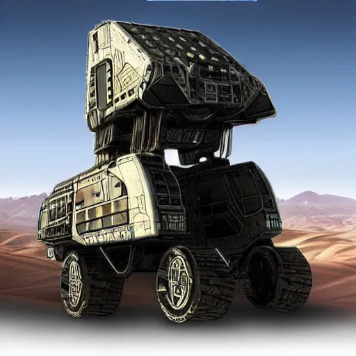 Image similar to Sci-Fi industrial futuristic Brutalism huge carrier vehicle desert