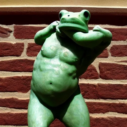 Image similar to greek statue of a buff frog