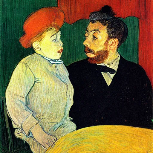 Image similar to when did you last see your father, by toulouse lautrec, painting
