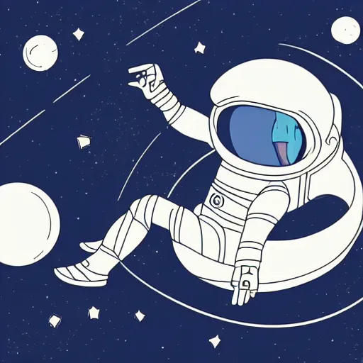 Image similar to Medium shot of a futuristic astronaut relaxing in space, digital art, cartoon art, minimalistic, illustration, line art, modern art,