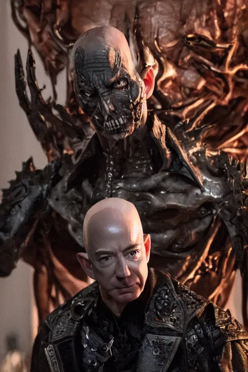 Image similar to jeff bezos as a scary vampire monster, photorealistic, cinematic lighting, highly detailed, very intricate, by guillermo del toro