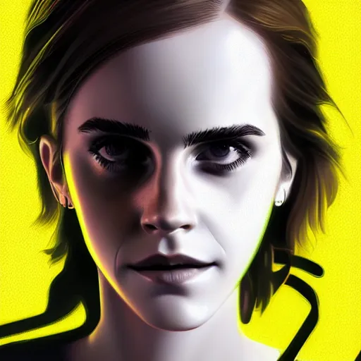 Image similar to Portrait of Emma Watson, cyberpunk style futuristic neon lights, artstation cgsociety masterpiece highly-detailed