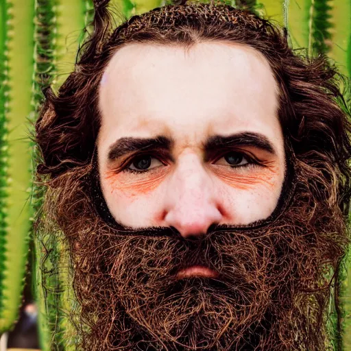 Image similar to cactus grown on man's face instead of beards, 5 0 mm