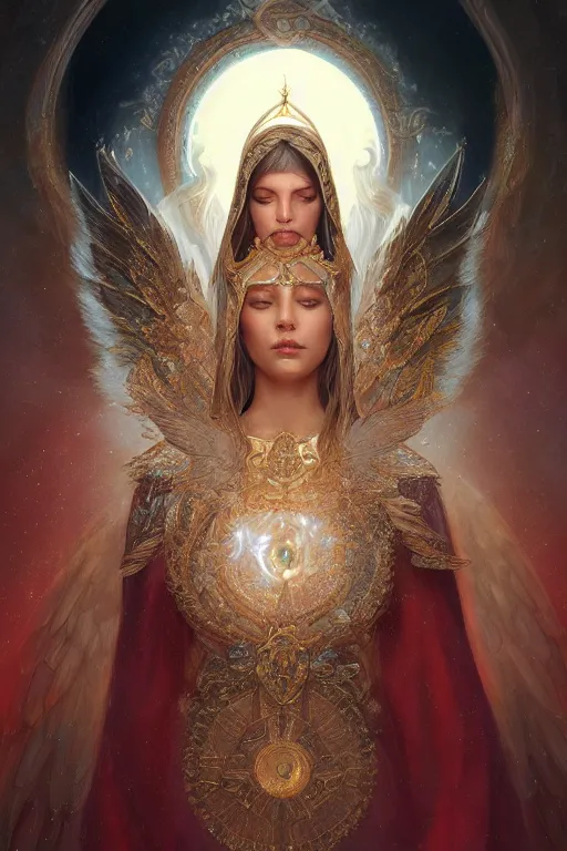 Image similar to A beautiful digital painting of a female Seraphim, intricate jewels, princess, intricate, cinematic lighting, highly detailed, digital painting, Artstation, concept art, smooth, sharp focus, illustration, art by Tom Bagshaw, Artgerm and Greg Rutkowski