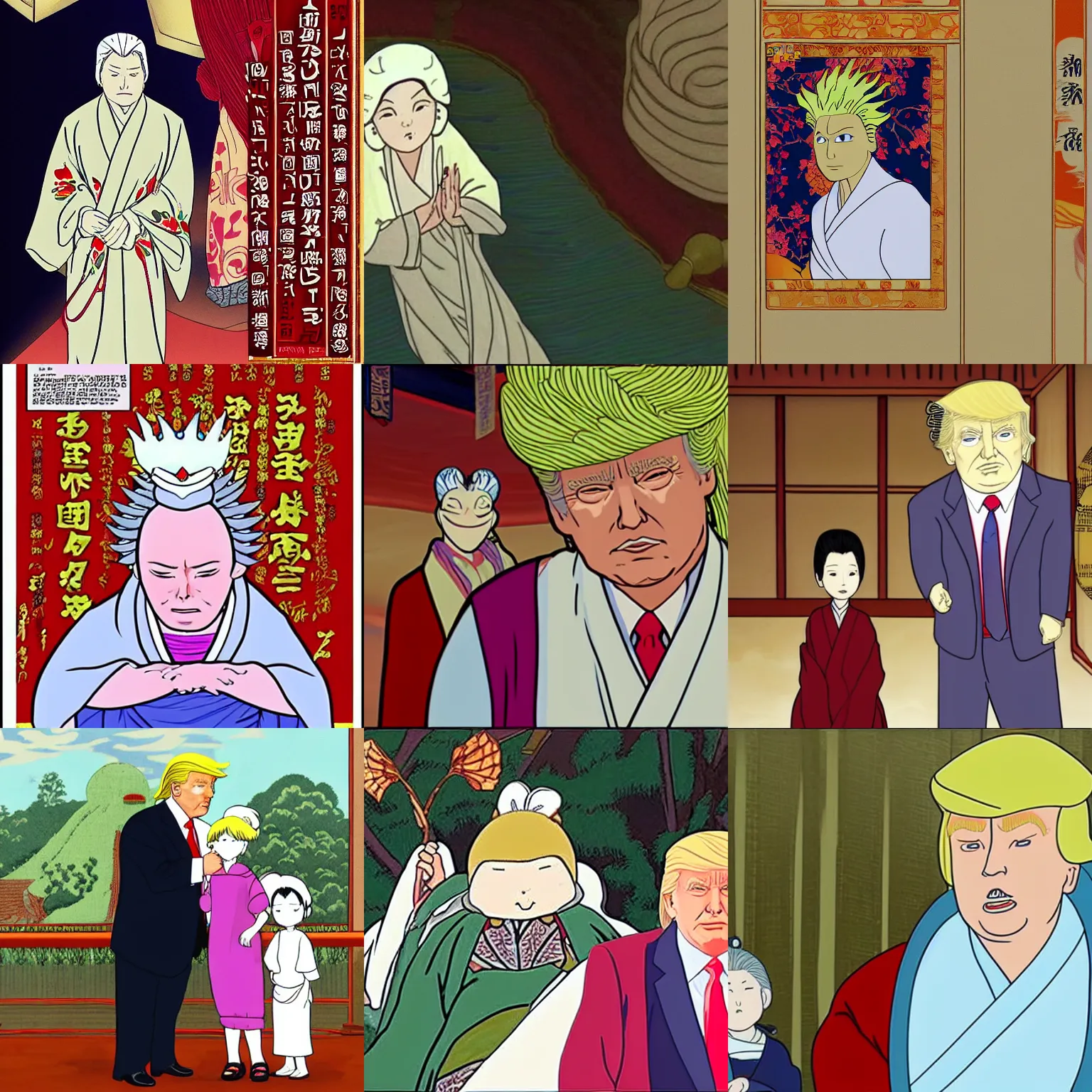 Prompt: donald trump in the tale of princess kaguya ( 2 0 1 3 )