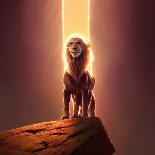 Image similar to portrait of doc brown, riding!!!!!!!!!!!!!!!!!!!, on lion king like on a horse, disney animation, sharp, illustration, sharp, fanart, anime key art by greg rutkowski, bloom, dramatic lighting sharp focus, cinematic, artbook, smooth, centered