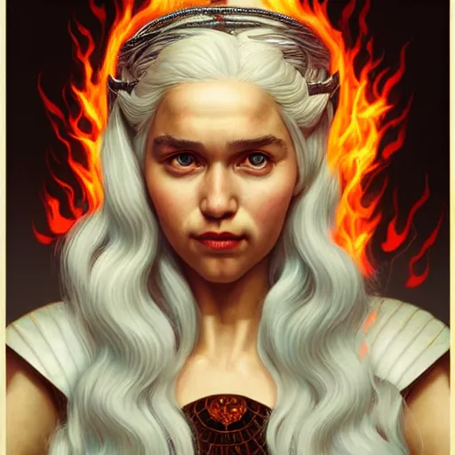 Image similar to lofi daenerys targaryen portrait with fire flaming dragons, queen of dragons, Pixar style, by Tristan Eaton Stanley Artgerm and Tom Bagshaw.