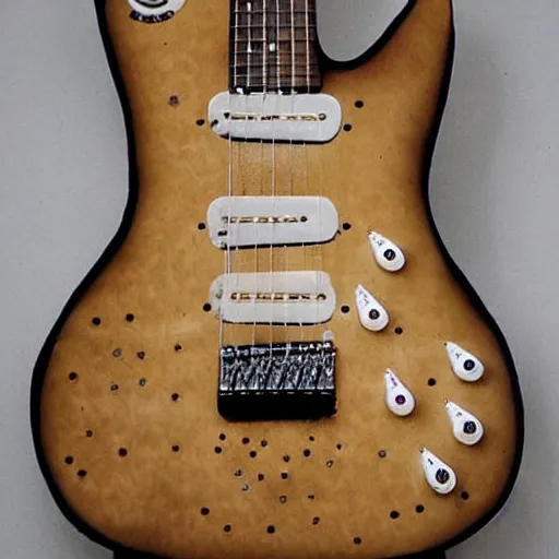 Prompt: electric guitar made of bones, intricate, realistic, perfect shape