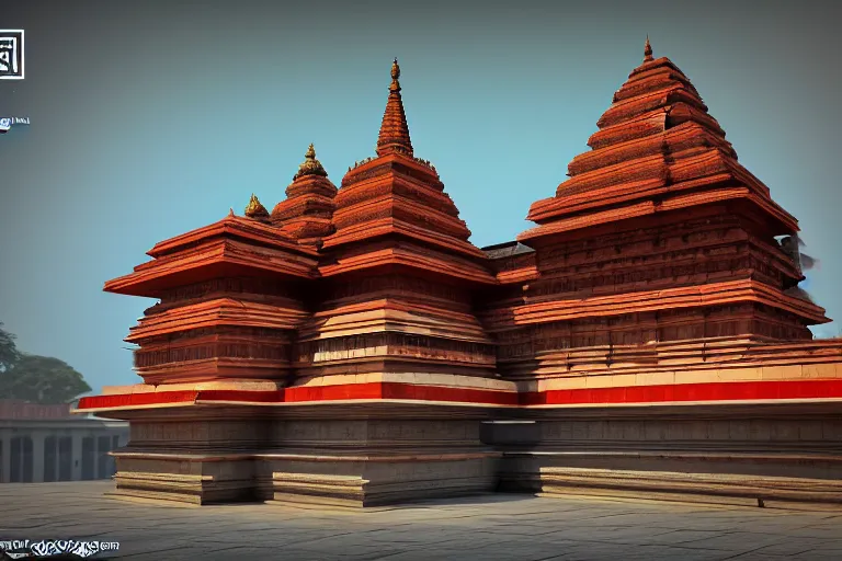Image similar to Architectural photography of beautiful kamakhya temple, Guwahati, Hindu architecture, Vue 3d render, v-ray, unreal engine, HDR cinematic lighting, wide angle shot, 8K textures, high resolution, a lot of details