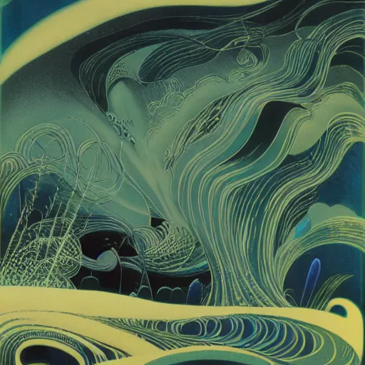 Image similar to the foam of perilous seas, in Faerie lands forlorn, illustration by Kay Nielsen and Eyvind Earle, 4k, aesthetic