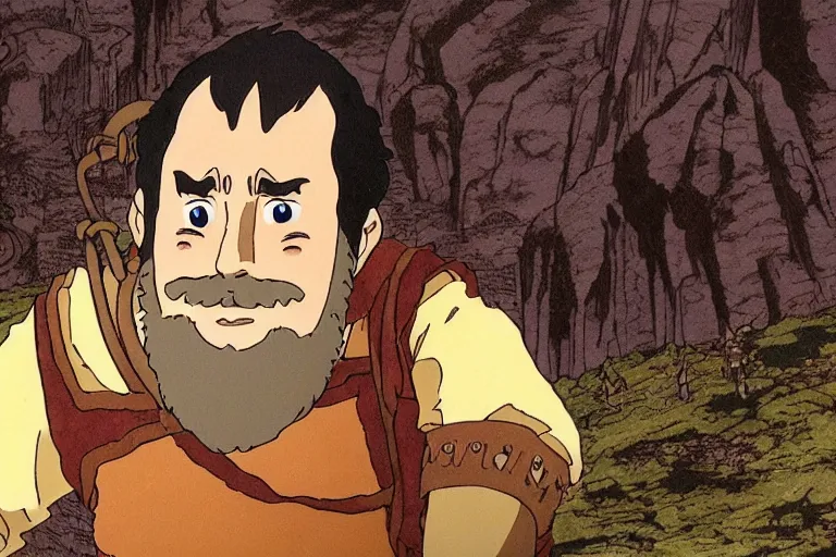 Prompt: gimli in the anime lord of the rings by studio ghibli, movie still frame, very detailed, artwork by hayao miyazaki, kentaro miura, satoshi kon, high quality, sharp image, high resolution, hd, 7 2 0 p, 4 k