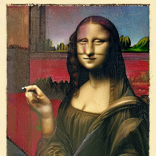 Image similar to mona lisa smoking a cigarette, cubism