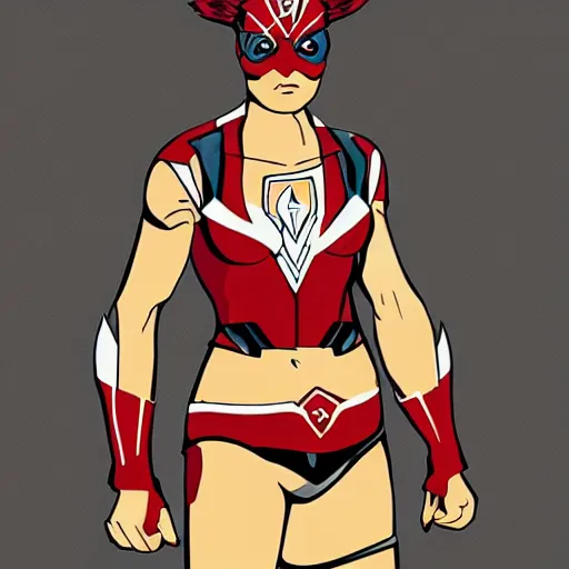 Image similar to red-browed finch themed female superhero, concept art,