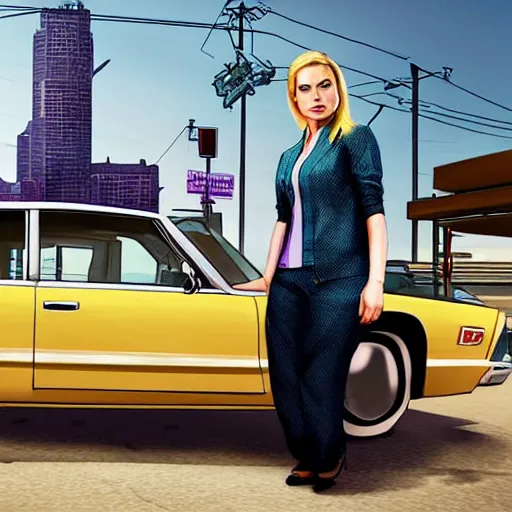 Image similar to Kim Wexler from Better Call Saul as a GTA character portrait, Grand Theft Auto, GTA cover art