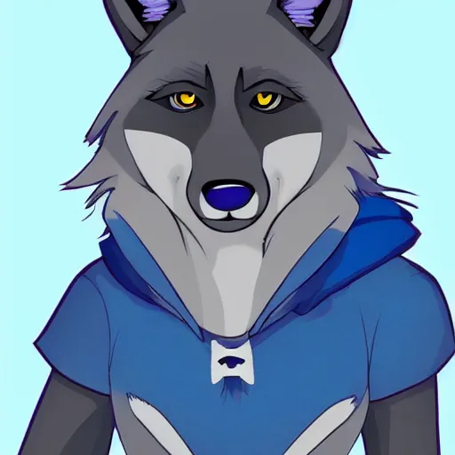 Image similar to an anthro anthropomorphic furry fursona hybrid of a blue german shepherd and a blue fox, with blue fur and blue eyes in a tee shirt, award winning digital art, trending on furaffinity, artstation, pixiv