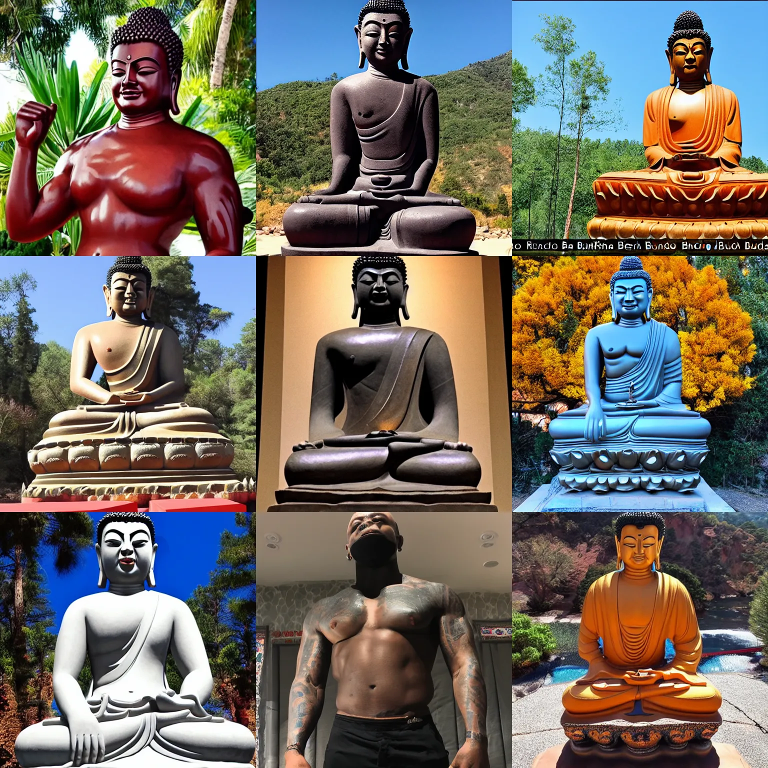 Prompt: Reno jackson flexing on buddha