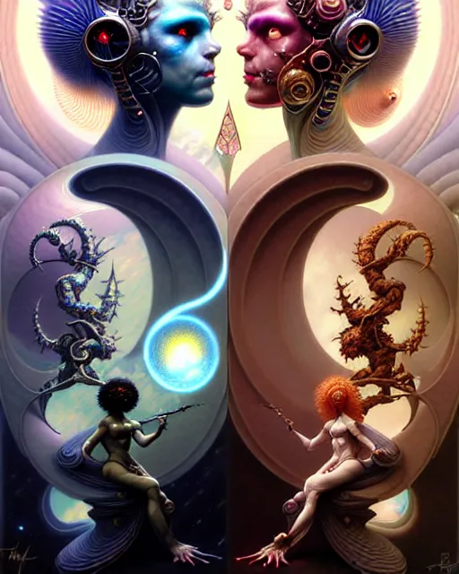 Image similar to a portrait of gemini light and dark fantasy character portrait made of fractals facing each other, ultra realistic, wide angle, intricate details, the fifth element artifacts, highly detailed by peter mohrbacher, hajime sorayama, wayne barlowe, boris vallejo, aaron horkey, gaston bussiere, craig mullins