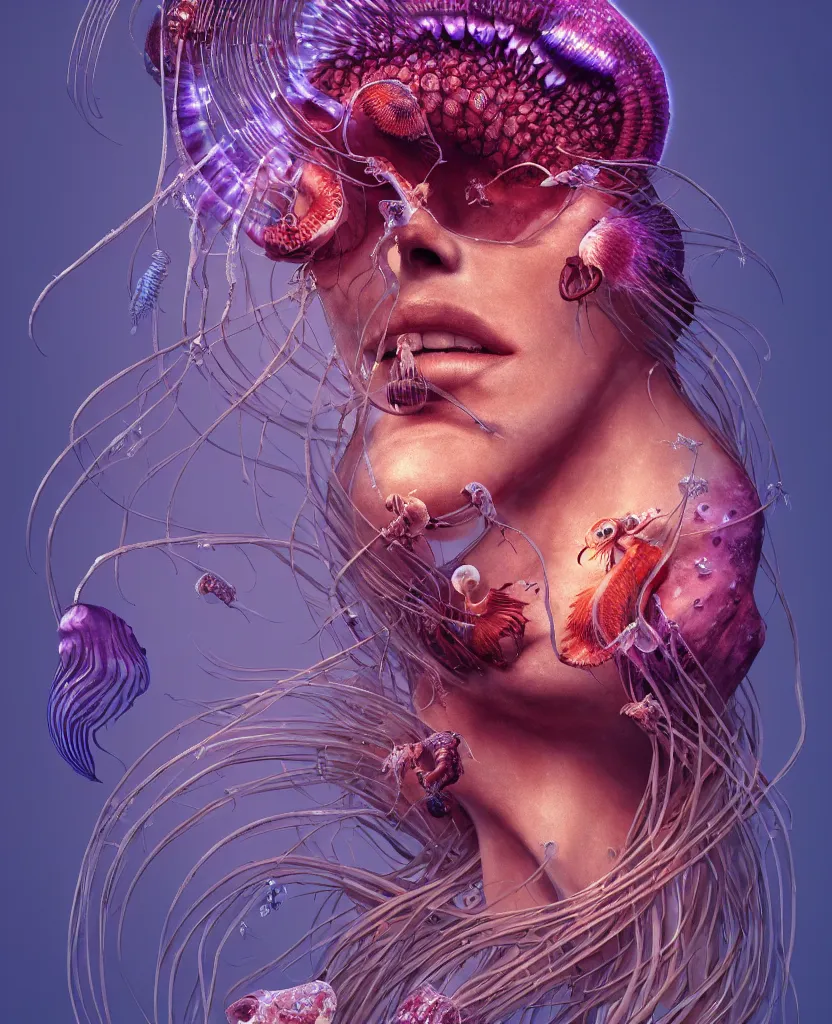 Image similar to goddess close-up portrait animal skull. jellyfish phoenix head, nautilus, orchid, skull, betta fish, bioluminiscent creatures, intricate artwork by Tooth Wu and wlop and beeple. octane render, trending on artstation, greg rutkowski very coherent symmetrical artwork. cinematic, hyper realism, high detail, octane render, 8k