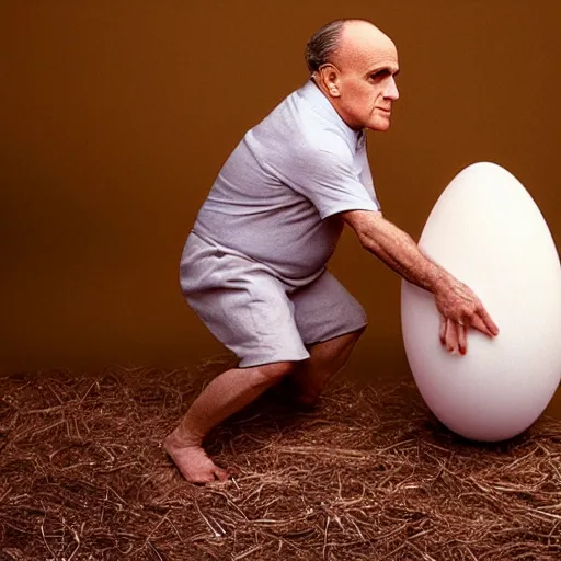 Image similar to Rudy Giuliani in an eggshell photographed by Anne Geddes