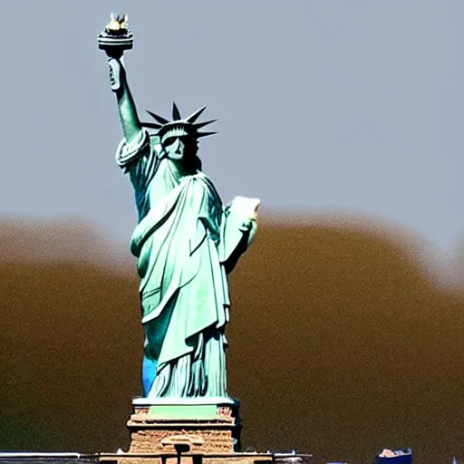 Image similar to a destroyed and deserted statue of liberty