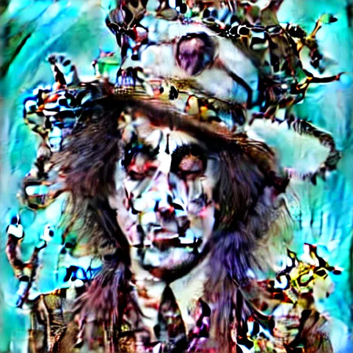 Image similar to graphic illustration, creative design, alice cooper in alice in wonderland, biopunk, francis bacon, highly detailed, hunter s thompson, concept art