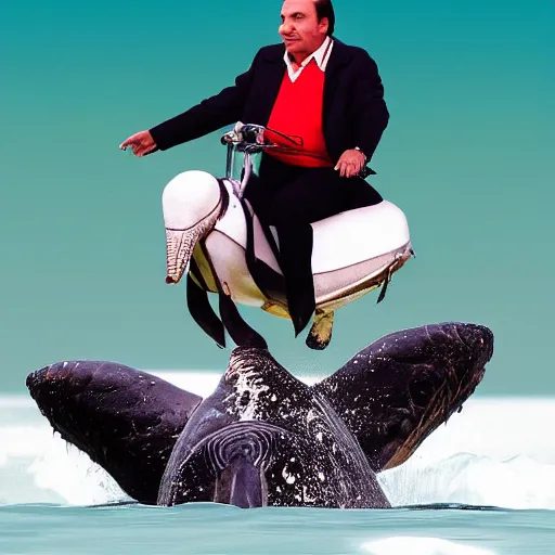 Prompt: silvio berlusconi riding a galapagos turtle stacked above riding a whale