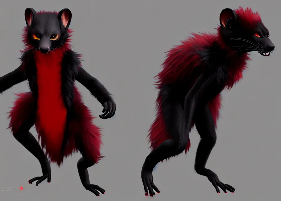 Prompt: furry - red - black - male - weasel - shadowmancer - fursona uhd ue 5 visual novel pc game expression asset panel, photorealistic