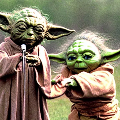 Image similar to yoda performing at woodstock