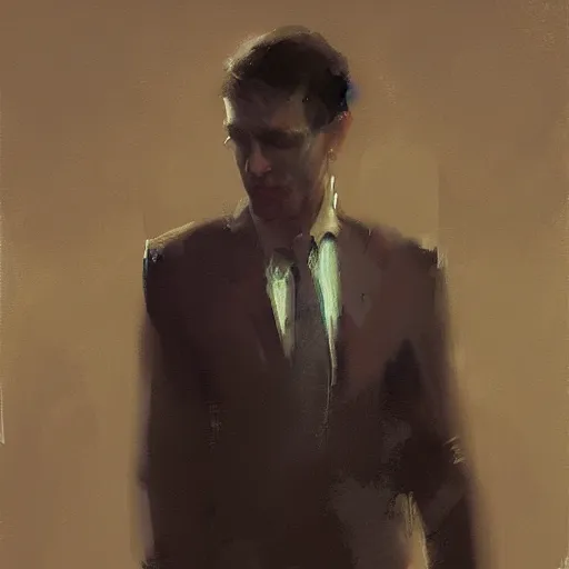 Image similar to depressing man, painted by Craig Mullins