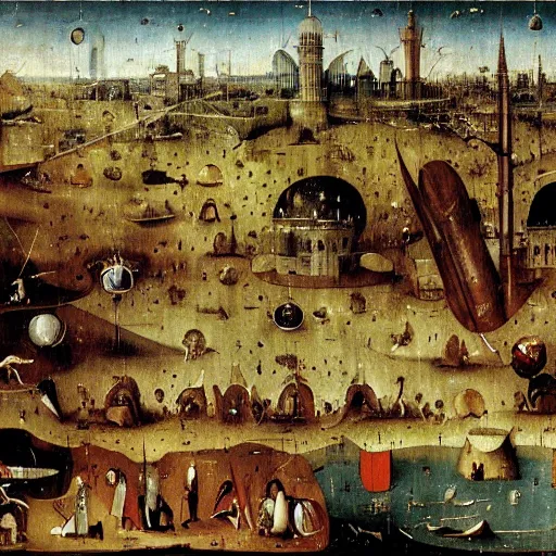Prompt: fall of baghdad by hieronymus bosch