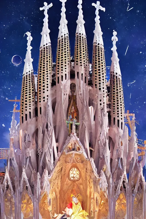 Image similar to sagrada familia cathedral and shiba ， anime fantasy illustration by tomoyuki yamasaki, kyoto studio, madhouse, ufotable, comixwave films, trending on artstation 8 k