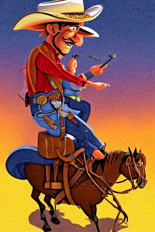 Prompt: illustration for a story that reads : on the range, all day long, woody the cowboy sings his song. i'm just an ol'cowboy, ridin'the range. i take a nap when the sun gets hot., colorful, fantasy, pixar, childrens book illustration, sharp high detail, manga and anime ( 1 )