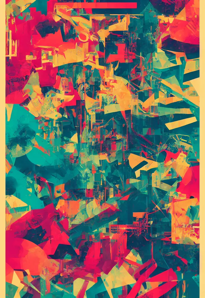 Image similar to graphic design poster, abstract scenes, loud typography