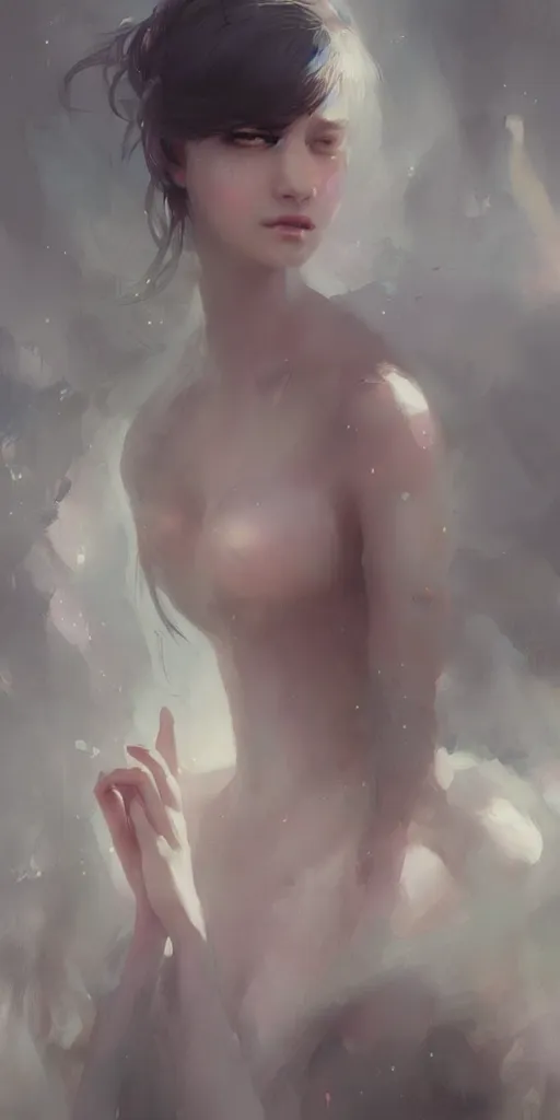 Image similar to A beautiful ethereal woman by WLOP, greg rutkowski and ross tran