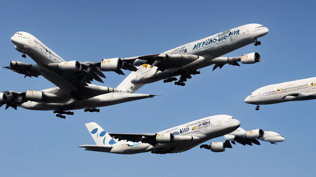 Image similar to flying griffons attacking a Airbus A380