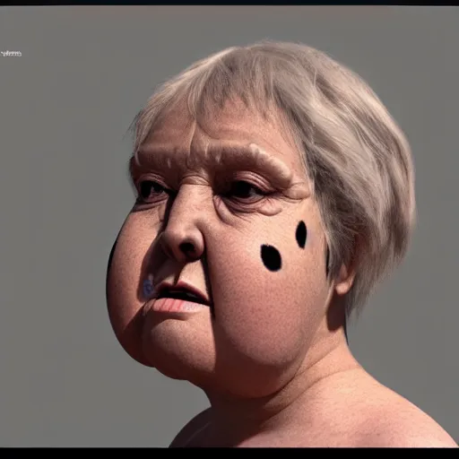 Image similar to a fat grandma turning into a giraffe, vfx, detailed