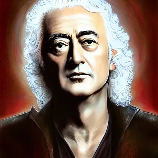 Image similar to amazing artgerm portrait of jimmy page in his 7 0 s as a christian - era painting, collaboration with j. scott campbell and artgerm with edward burn jones