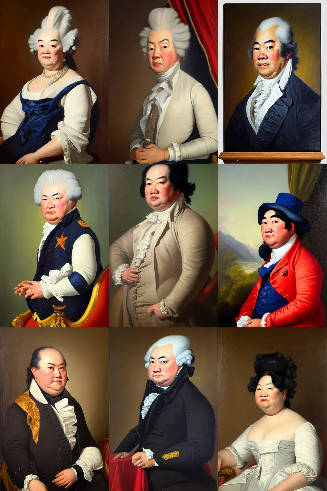 Prompt: Presidential portrait of Chris Chan, oil on canvas, painted by Joseph Siffred Duplessis in 1785, 4k, trending on ArtStation