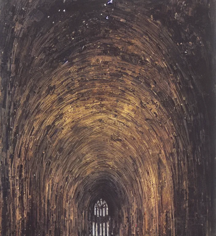 Prompt: underground cathedral, oil painting by katsuhiro otomo