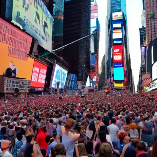 Image similar to giant foot over the crowd standing on times square, ready to squash them