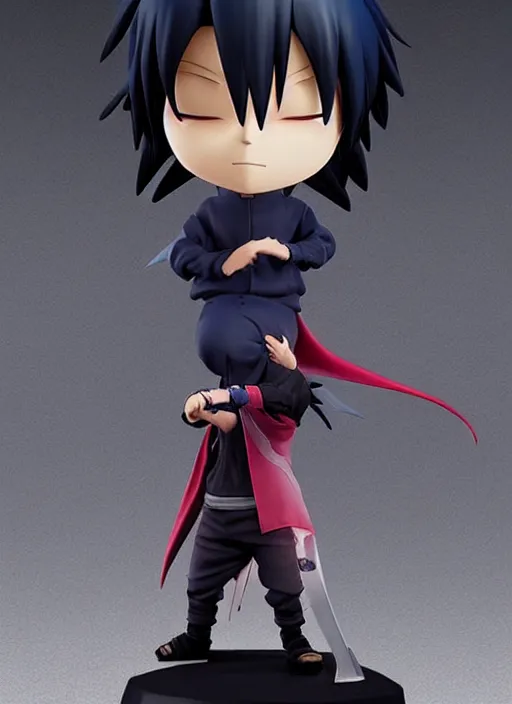 Image similar to cute chibi uchiha sasuke anime figurine, lightning, art by gerald brom, greg rutkowski and artgerm and james jean and zdzisław beksinski, unreal engine, studio lighting