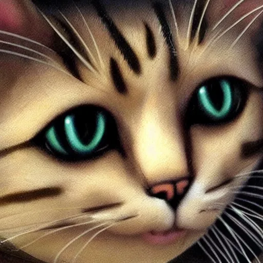 Image similar to anthro cat mona lisa face close up whiskers cat ears 🐱 very detailed