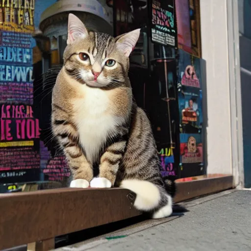 Prompt: a cat singing on Broadway, photo, poster