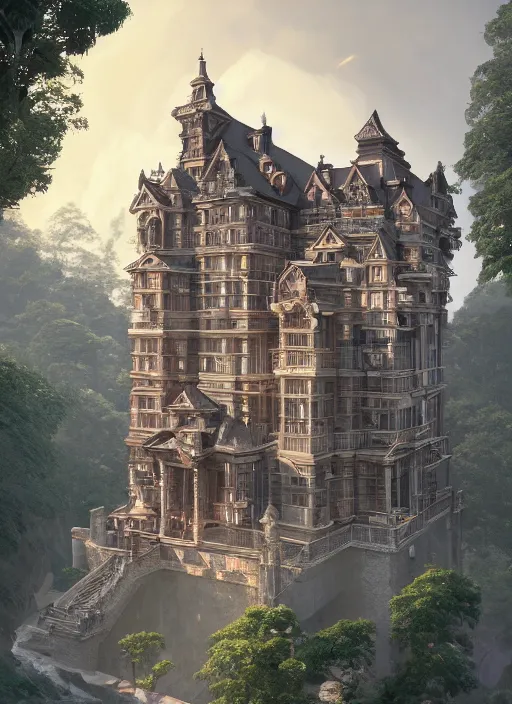 Image similar to a diamond carved mansion on a mystic groove, mysticism, art style by kim jung gi karl marx greg rutkowski ghibli, au naturel, hyper detailed, digital art, trending in artstation, cinematic lighting, studio quality, smooth render, unreal engine 5 rendered, octane rendered