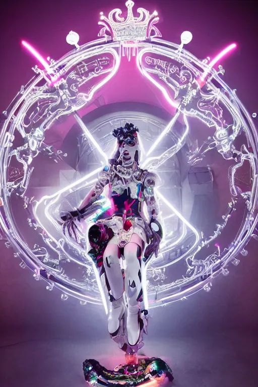 Image similar to full-body rococo and cyberpunk style neon statue of a young attractive deporitsta macho dotado e rico android sim roupa reclining con las piernas abertas e la piroca dura, glowing white laser eyes, prince crown of pink gears, diamonds, swirling silver-colored silk fabric. futuristic elements. full-length view. space robots. human skulls. intricate artwork by caravaggio. Trending on artstation, octane render, cinematic lighting from the right, hyper realism, octane render, 8k, depth of field, 3D