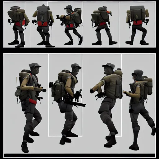 Image similar to the scout from tf 2 running with a gun in his hand, polycount, dada, dynamic pose, sabattier effect, rtx