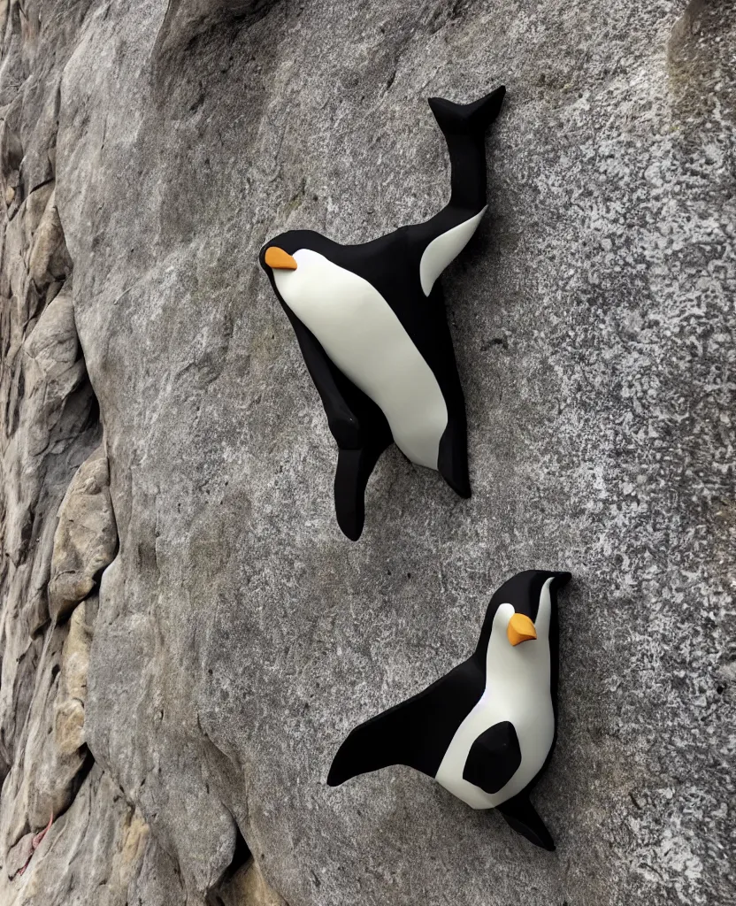 Prompt: a rock climbing hold in the shape of a penguin